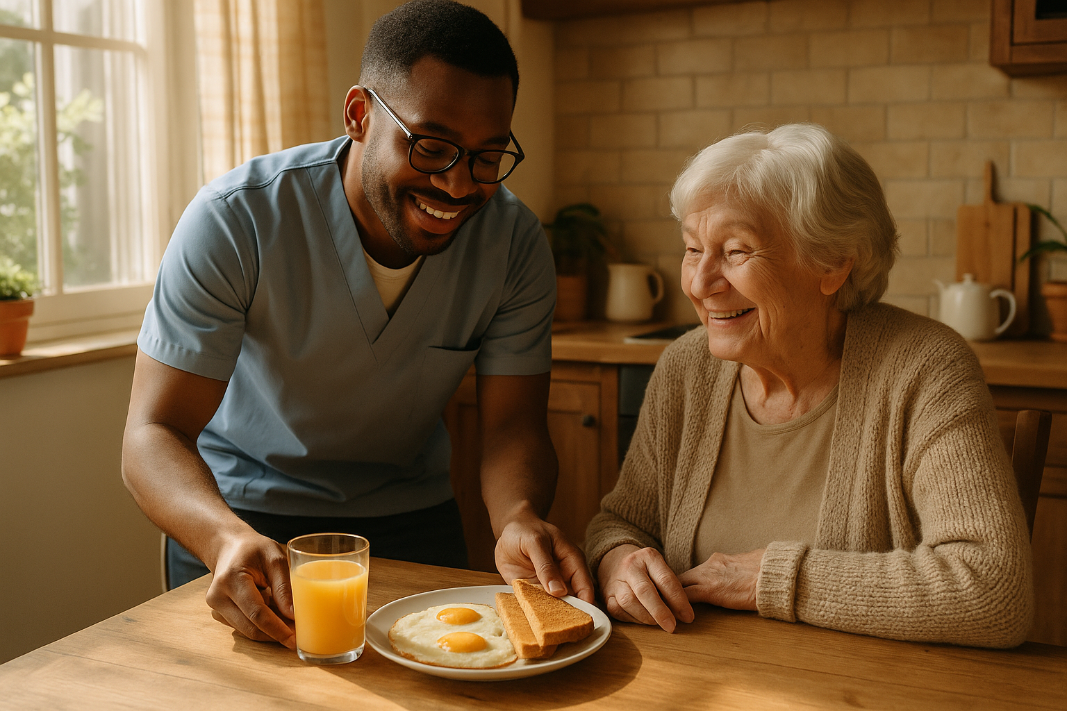 Senior couple enjoying breakfast at home