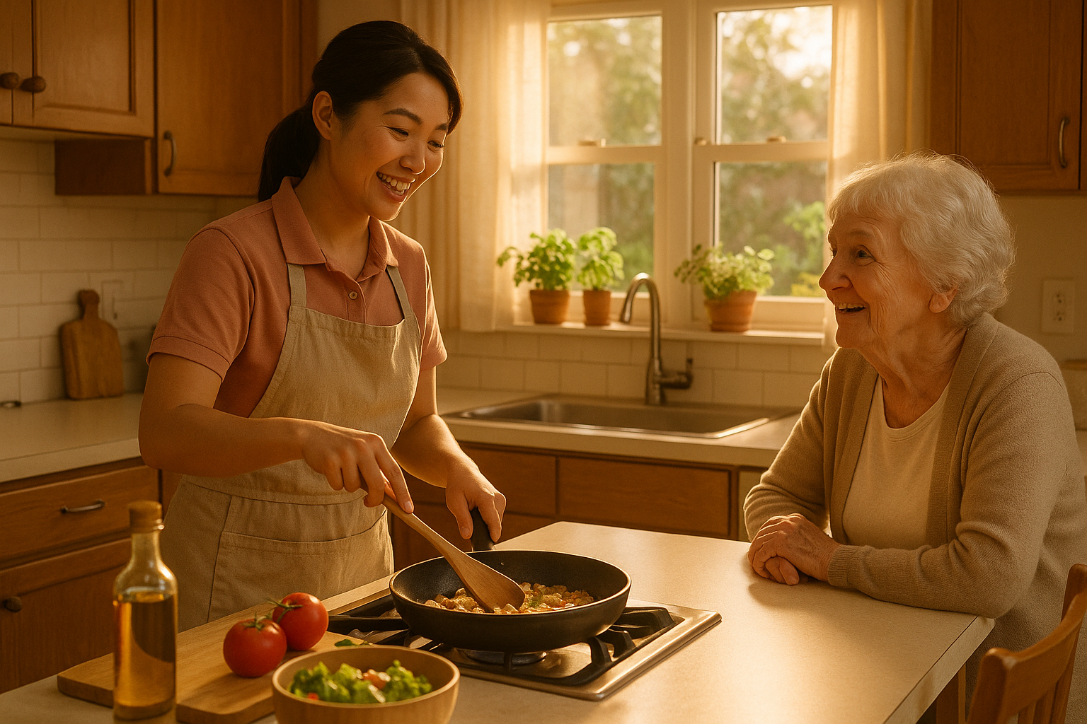 Caregiver preparing a home cooked dinner