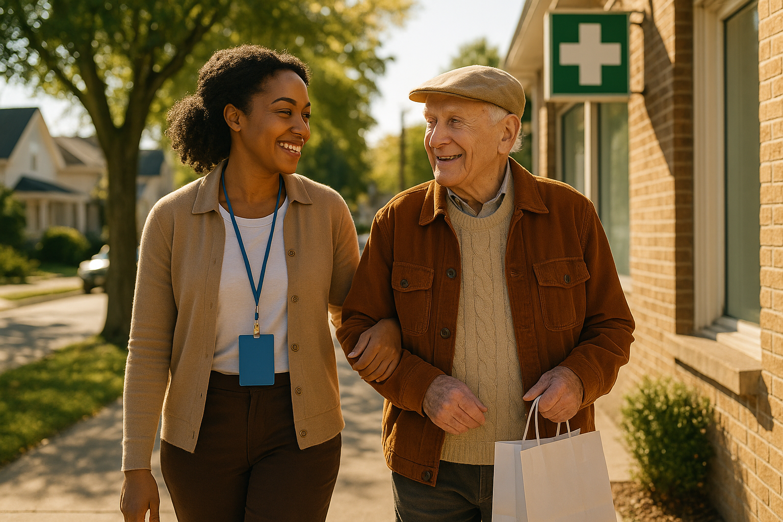 Caregiver accompanying senior on an outing