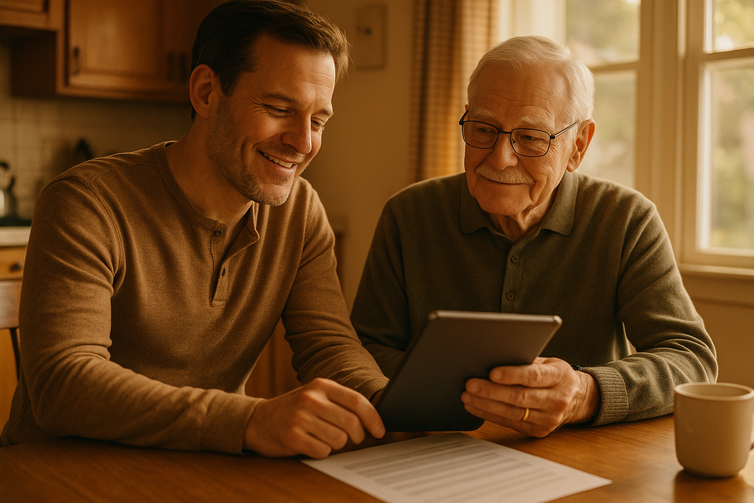 Family discussing care options together at home